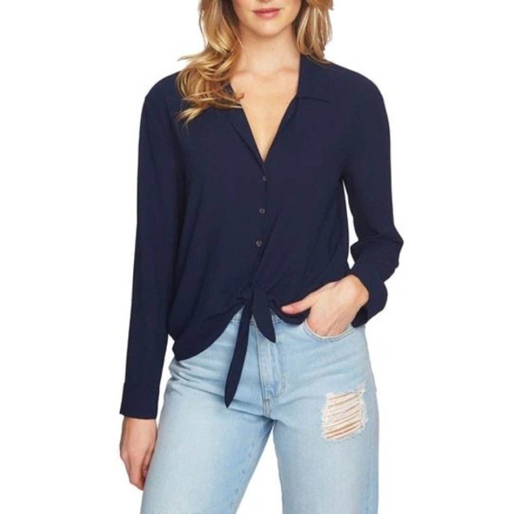 1.STATE Tie-Front Shirt In Navy
